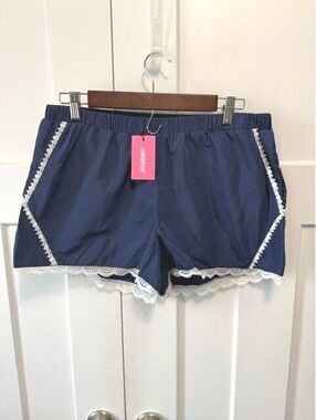 NWT Edikted Lacey track shorts navy with cream lacy size Large